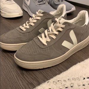 Veja Women V-10 Leather Sneaker in Gray